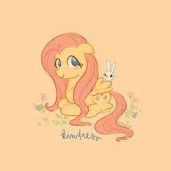 Size: 1280x1280 | Tagged: safe, artist:kimoose, angel bunny, fluttershy, pegasus, pony, g4, chest fluff, cute, female, floppy ears, flower, mare, no pupils, pink background, ponyloaf, prone, shyabetes, simple background, solo
