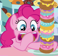 Size: 800x760 | Tagged: safe, screencap, pinkie pie, earth pony, pony, g4, season 9, the ending of the end, animated, cropped, cute, diapinkes, donut, eating, female, food, gif, loop, overeating, perfect loop, ponk, solo, stuffing, this will end in diabetes, this will end in tummy aches, this will end in weight gain, this will not end well