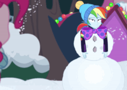 Size: 705x500 | Tagged: safe, screencap, pinkie pie, rainbow dash, equestria girls, equestria girls specials, g4, my little pony equestria girls: better together, my little pony equestria girls: holidays unwrapped, animated, falling, female, snowman
