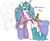 Size: 973x798 | Tagged: safe, artist:jargon scott, princess celestia, alicorn, pony, g4, alcohol, beer, beer belly, bloated, bottle, clothes, couch potato, depressed, depressedia, fat, featureless crotch, female, food baby, lazy, magic, mare, not pregnant, open robe, redlettermedia, robe, sitting, solo, zoom layer