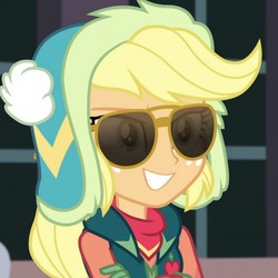 Size: 1024x1024 | Tagged: safe, screencap, applejack, equestria girls, equestria girls specials, g4, my little pony equestria girls: better together, my little pony equestria girls: holidays unwrapped, clothes, cropped, female, solo, sunglasses, winter outfit