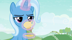 Size: 1280x720 | Tagged: safe, screencap, trixie, pony, unicorn, g4, student counsel, cup, female, mare, solo, teacup