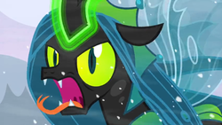 Size: 1366x768 | Tagged: safe, screencap, queen chrysalis, pony, g4, the ending of the end, angry, faic, female, hissing, scary, solo, tongue out, ultimate chrysalis