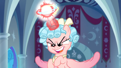 Size: 1366x768 | Tagged: safe, screencap, cozy glow, alicorn, pony, g4, the ending of the end, alicorn magic, alicornified, archway, aura, banner, cozycorn, crescent moon, evil, faic, female, magic, maniacal, moon, orb, powerful, pure concentrated unfiltered evil of the utmost potency, pure unfiltered evil, race swap, sinister, solo, stained glass