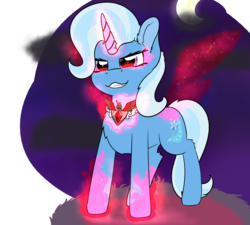 Size: 2362x2125 | Tagged: safe, artist:jubyskylines, trixie, pony, unicorn, g4, magic duel, alicorn amulet, artificial wings, augmented, chest fluff, ear fluff, female, grin, high res, leg fluff, magic, magic wings, smiling, solo, wings