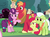 Size: 792x582 | Tagged: safe, screencap, apple bloom, big macintosh, granny smith, sugar belle, earth pony, pony, unicorn, g4, season 9, the ending of the end, concerned, cropped, female, filly, frown, hug, husband and wife, male, mare, nervous, ponyville, rearing, scared, ship:sugarmac, shipping, sitting, stallion, straight, worried