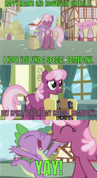 Size: 641x1169 | Tagged: safe, edit, edited screencap, editor:undeadponysoldier, screencap, cheerilee, spike, earth pony, pony, a flurry of emotions, g4, secret of my excess, cheeribetes, cheerispike, comic, cute, female, happy, hug, male, mare, screencap comic, shipping, spikabetes, straight, wrong aspect ratio, yay