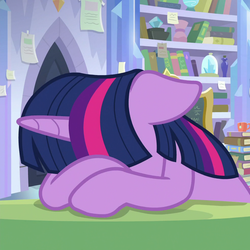 Size: 983x983 | Tagged: safe, screencap, twilight sparkle, alicorn, pony, g4, the ending of the end, book, cropped, depressed, facedesk, female, floppy ears, library, mare, sad, solo, twilight sparkle (alicorn)