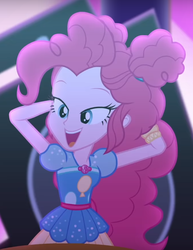 Size: 675x873 | Tagged: safe, screencap, pinkie pie, equestria girls, equestria girls series, g4, sunset's backstage pass!, spoiler:eqg series (season 2), cropped, cute, diapinkes, female, geode of sugar bombs, magical geodes, open mouth, solo, true original (song)