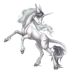 Size: 3000x3000 | Tagged: safe, artist:unume, oc, oc:sumona, classical unicorn, pony, unicorn, cloven hooves, ethereal mane, high res, horn, leonine tail, unshorn fetlocks