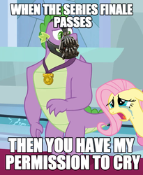Size: 884x1080 | Tagged: safe, edit, edited screencap, screencap, fluttershy, spike, dragon, pony, g4, the last problem, adult, adult spike, bane, baneposting, canterlot castle, caption, cropped, crying, dc comics, gigachad spike, image macro, male, mask, meme, older, older spike, text, the dark knight rises, winged spike, wings