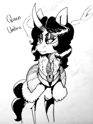 Size: 2448x3264 | Tagged: safe, artist:solratic, king sombra, pony, g4, high res, inktober, inktober 2019, monochrome, queen umbra, rule 63, solo, sombra eyes