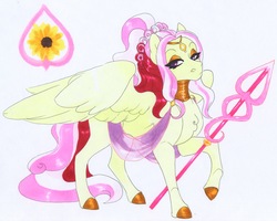Size: 3594x2881 | Tagged: safe, artist:frozensoulpony, oc, oc only, oc:sunflower madrigal, pegasus, pony, female, high res, mare, offspring, parent:princess cadance, parent:shining armor, parents:shiningcadance, solo, traditional art