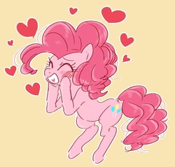 Size: 1137x1086 | Tagged: safe, artist:nota_mano, pinkie pie, earth pony, pony, g4, blushing, cute, diapinkes, dock, eyes closed, female, heart, heart tongue, open mouth, solo