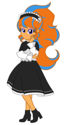 Size: 2000x3800 | Tagged: safe, artist:gabosor, derpibooru exclusive, part of a set, oc, oc only, oc:cold front, equestria girls, g4, boots, clothes, crossdressing, cute, dress, femboy, hair extensions, headband, high res, lidded eyes, lipstick, lolita fashion, looking at you, maid, male, ponytail, princess princess, shoes, simple background, smiling, smug, solo, transparent background