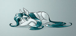 Size: 1024x496 | Tagged: safe, artist:akweer, oc, oc only, earth pony, pony, blank flank, crossed hooves, prone, solo