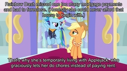 Size: 1280x720 | Tagged: safe, edit, edited screencap, screencap, applejack, rainbow dash, g4, the last problem, headcanon, op is a duck, op is trying to start shit, text, text edit