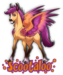 Size: 1300x1540 | Tagged: safe, artist:blueharuka, scootaloo, pegasus, pony, g4, alternate design, colored hooves, colored wings, female, mare, simple background, smiling, solo, transparent background, unshorn fetlocks, wings