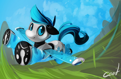 Size: 1500x983 | Tagged: safe, artist:cenit-v, oc, oc:sparky, pony, robot, robot pony, flying