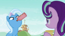 Size: 1920x1080 | Tagged: safe, edit, edited screencap, screencap, starlight glimmer, trixie, pony, g4, student counsel, alcohol, beer, drinking, magic