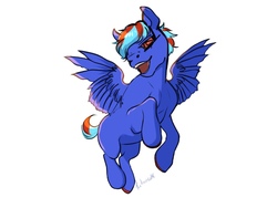 Size: 1280x964 | Tagged: safe, artist:kitmurade, oc, oc:hellfire, pegasus, pony, blue fur, colt, foal, male, science fiction, visor, wings