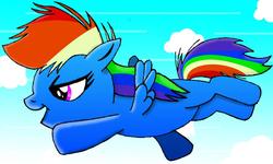 Size: 1024x613 | Tagged: safe, artist:bakanato, rainbow dash, pegasus, pony, g4, female, filly, solo, younger
