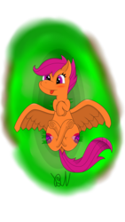 Size: 670x1192 | Tagged: safe, artist:bakanato, scootaloo, pegasus, pony, g4, female, filly, on back, solo, tongue out