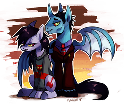Size: 500x418 | Tagged: safe, artist:kunaike, alicorn, bat pony, bat pony alicorn, pony, adventure time, clothes, crossover, hudson abadeer, male, marceline, necktie, ponified, spread wings, suit, wings