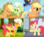 Size: 1463x1215 | Tagged: safe, edit, screencap, apple bloom, applejack, goldie delicious, granny smith, rainbow dash, earth pony, pony, g4, going to seed, the last problem, apple, clothes, cropped, food, goldie delicious' shawl, granny smith's shawl, implied death, older, older apple bloom, older applejack, shawl