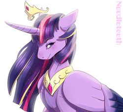 Size: 1024x933 | Tagged: safe, artist:noodleteeth, twilight sparkle, alicorn, pony, g4, the last problem, crown, female, jewelry, looking at you, mare, older, older twilight, older twilight sparkle (alicorn), princess twilight 2.0, regalia, simple background, solo, twilight sparkle (alicorn), white background