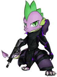 Size: 2432x3264 | Tagged: safe, artist:andromailus, spike, g4, gun, high res, looking at you, male, simple background, solo, transparent background, weapon