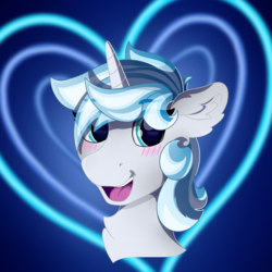 Size: 1024x1024 | Tagged: artist needed, source needed, safe, oc, oc only, oc:aurora, pony, unicorn, blushing, cute, happy, heart, heart background, male, smiling
