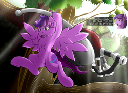 Size: 2200x1600 | Tagged: safe, artist:flash_draw, oc, oc only, oc:emilia starsong, pegasus, pony, bagpipes, commission, complex background, female, frog (hoof), hooves, hunting horn, jumping, mare, monster hunter, musical instrument, solo, song of my people, spread wings, underhoof, weapon, wings