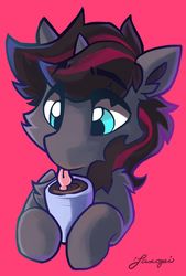 Size: 1024x1517 | Tagged: safe, artist:saxopi, oc, oc only, pony, unicorn, coffee, lapping, solo, tongue out