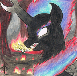Size: 1039x1029 | Tagged: safe, artist:assertiveshypony, kirin, nirik, pony, angry, burning, drawing, fire, forest, forest fire, glowing eyes