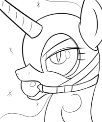 Size: 2000x2400 | Tagged: safe, artist:cybersquirrel, nightmare moon, pony, g4, ballgag, bondage, bust, female, gag, high res, inktober, monochrome, simple background, solo, white background