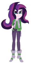 Size: 284x584 | Tagged: safe, artist:nightcorecat123, artist:painterede, oc, oc only, oc:evening glitter, icey-verse, equestria girls, g4, base used, boots, clothes, commission, equestria girls-ified, female, gloves, high heel boots, jeans, magical lesbian spawn, offspring, pants, parent:starlight glimmer, parent:sunset shimmer, parents:shimmerglimmer, shirt, shoes, simple background, solo, t-shirt, vest, white background