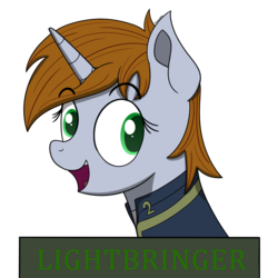 Size: 2000x2000 | Tagged: safe, artist:memeancholy, oc, oc only, oc:littlepip, pony, unicorn, fallout equestria, bust, clothes, fanfic, fanfic art, female, high res, horn, jumpsuit, lightbringer, mare, open mouth, portrait, simple background, solo, transparent background, vault suit