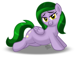 Size: 1032x774 | Tagged: safe, artist:aleximusprime, oc, oc only, oc:emerald may, pegasus, pony, ask pony, bedroom eyes, cute, gaze, jananimations, looking at you, lying down, pegasus oc, perfume, seductive, sexy, simple background, solo, transparent background