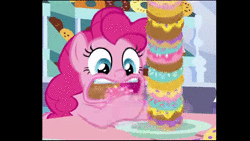 Size: 1280x720 | Tagged: safe, artist:foozogz, artist:wissle, edit, edited screencap, screencap, pinkie pie, earth pony, pony, g4, the ending of the end, animated, cropped, cute, diapinkes, donut, eating, female, food, foozogz, mare, music, overeating, perfect loop, ponk, smile song, solo, song, sound, stuffing, this will end in diabetes, this will end in tummy aches, this will end in weight gain, this will not end well, webm, youtube link