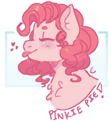 Size: 885x970 | Tagged: safe, artist:higuysimgrace, pinkie pie, earth pony, pony, g4, :p, abstract background, blushing, bust, chest fluff, cute, diapinkes, eyes closed, female, heart, portrait, solo, tongue out