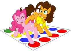Size: 1024x723 | Tagged: safe, artist:zphal, cheese sandwich, pinkie pie, earth pony, pony, g4, clothes, eyes closed, female, male, mare, open mouth, ship:cheesepie, shipping, shirt, stallion, straight, twister
