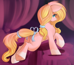 Size: 3217x2827 | Tagged: safe, artist:beardie, oc, oc only, oc:turkish delight, earth pony, pony, adorasexy, bedsheets, cloth, cute, female, high res, looking at you, looking back, looking back at you, mare, pose, ribbon, sexy, solo