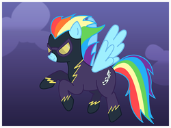 Size: 1259x943 | Tagged: safe, artist:scootloops, pegasus, pony, clothes, cloud, costume, female, goggles, mare, night, nightmare night costume, shadowbolt dash, shadowbolts, shadowbolts costume, sky, solo