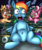 Size: 720x864 | Tagged: safe, artist:rain-hatchett, cheerilee (g3), rainbow dash, scootaloo (g3), earth pony, pegasus, pony, undead, zombie, zombie pony, g3, g3.5, g4, newborn cuties, belly button, bloodshot eyes, cookie zombie, female, g3.5 to g4, g3.75, generation leap, horseshoes, mare, rainbow muzzle, scared, this will end in death, this will end in tears, this will end in tears and/or death