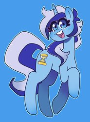 Size: 889x1200 | Tagged: safe, artist:dinky-ink, minuette, pony, unicorn, g4, blue background, cute, female, mare, minubetes, open mouth, simple background, solo