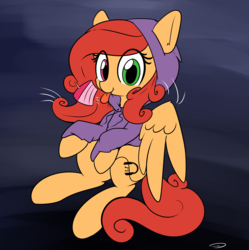 Size: 2351x2362 | Tagged: safe, artist:taurson, oc, oc only, oc:soft melody, pony, :p, clothes, digital art, eye clipping through hair, female, heterochromia, high res, hoodie, mare, solo, tongue out