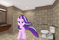 Size: 1298x880 | Tagged: safe, edit, starlight glimmer, pony, unicorn, equestria daily, g4, the ending of the end, badass, irl, photo, ponies in real life, starlight glimmer in places she shouldn't be, toilet
