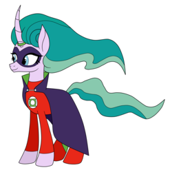 Size: 3031x3067 | Tagged: safe, artist:eagc7, mistmane, pony, unicorn, g4, alan scott, cape, clothes, commission, costume, dc comics, female, green lantern, high res, mare, ring, simple background, solo, transparent background