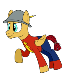 Size: 1807x1933 | Tagged: safe, artist:eagc7, flash magnus, pegasus, pony, g4, clothes, commission, costume, dc comics, hat, jay garrick, male, name joke, pun, simple background, solo, stallion, the flash, transparent background, visual pun